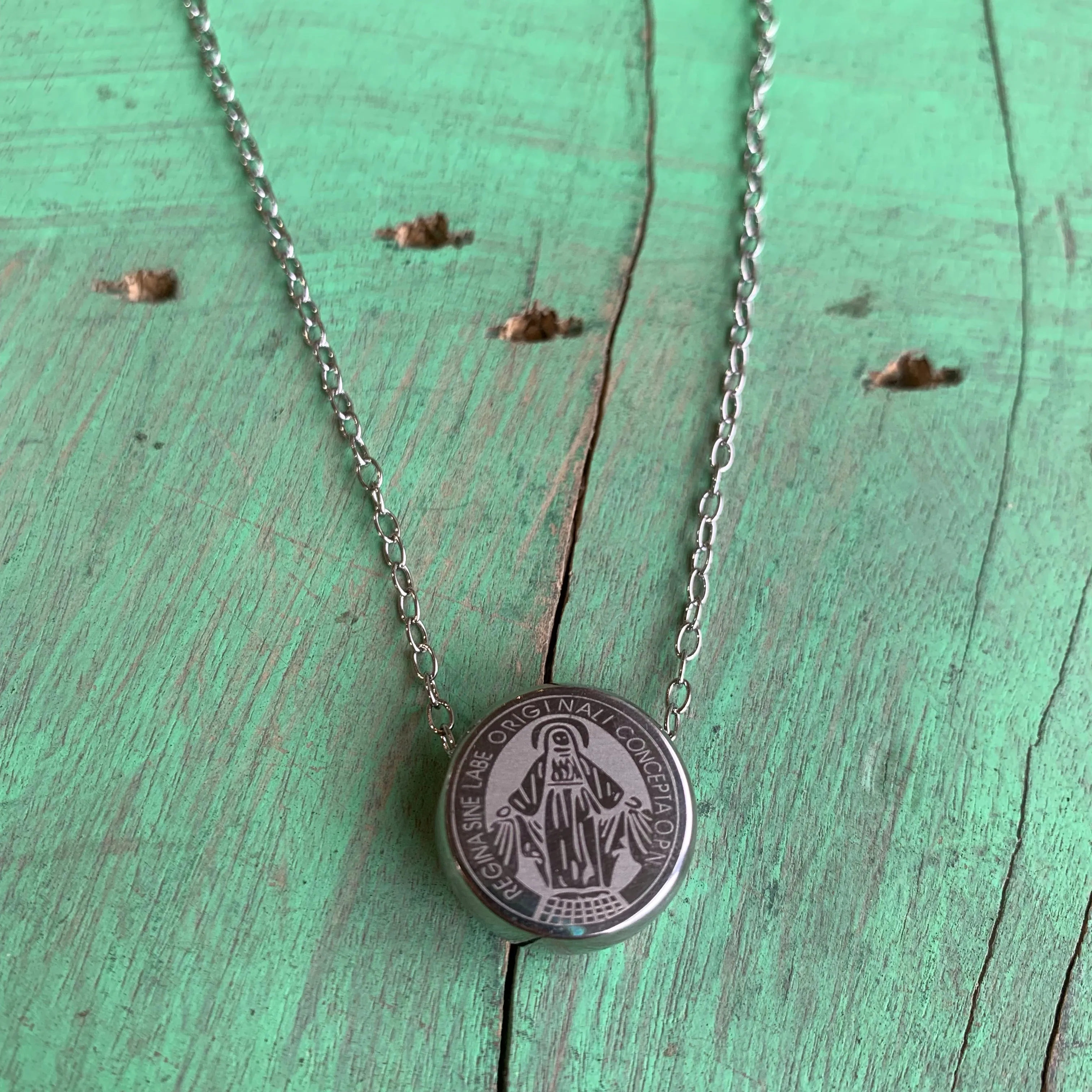 Stainless Steel Miraculous Medal Slider Necklaces