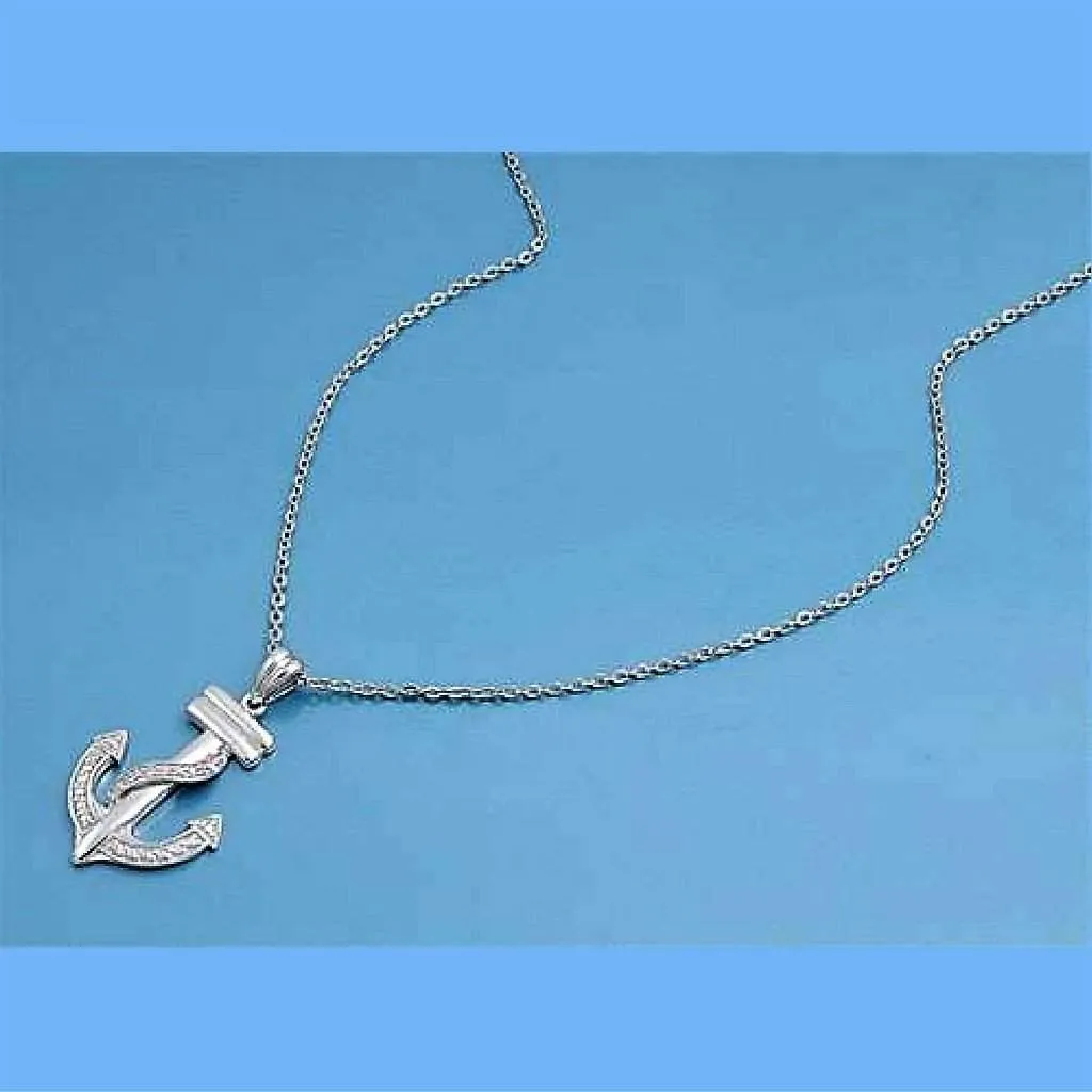 Sterling Silver and CZ Stone Anchor Charm Necklace