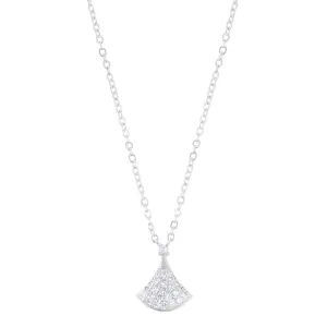 Sterling Silver Plated Pave CZ Leaf Pendant Necklace