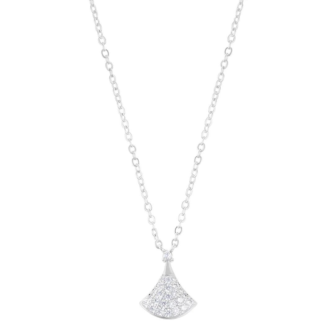 Sterling Silver Plated Pave CZ Leaf Pendant Necklace