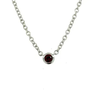 Sterling Silver Round Garnet Solitaire Necklace