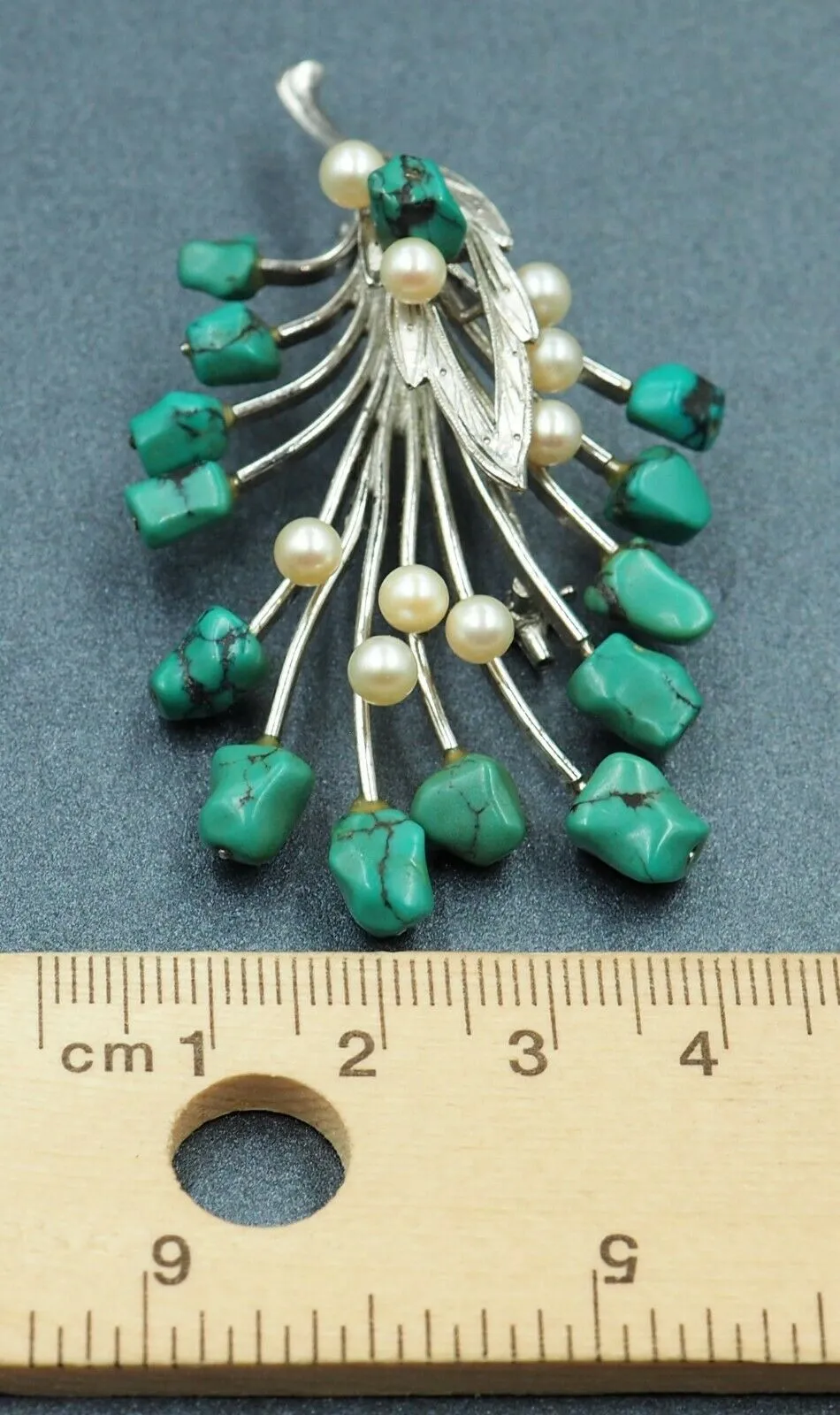 Sterling Silver Turquoise & Cultured Pearl Brooch