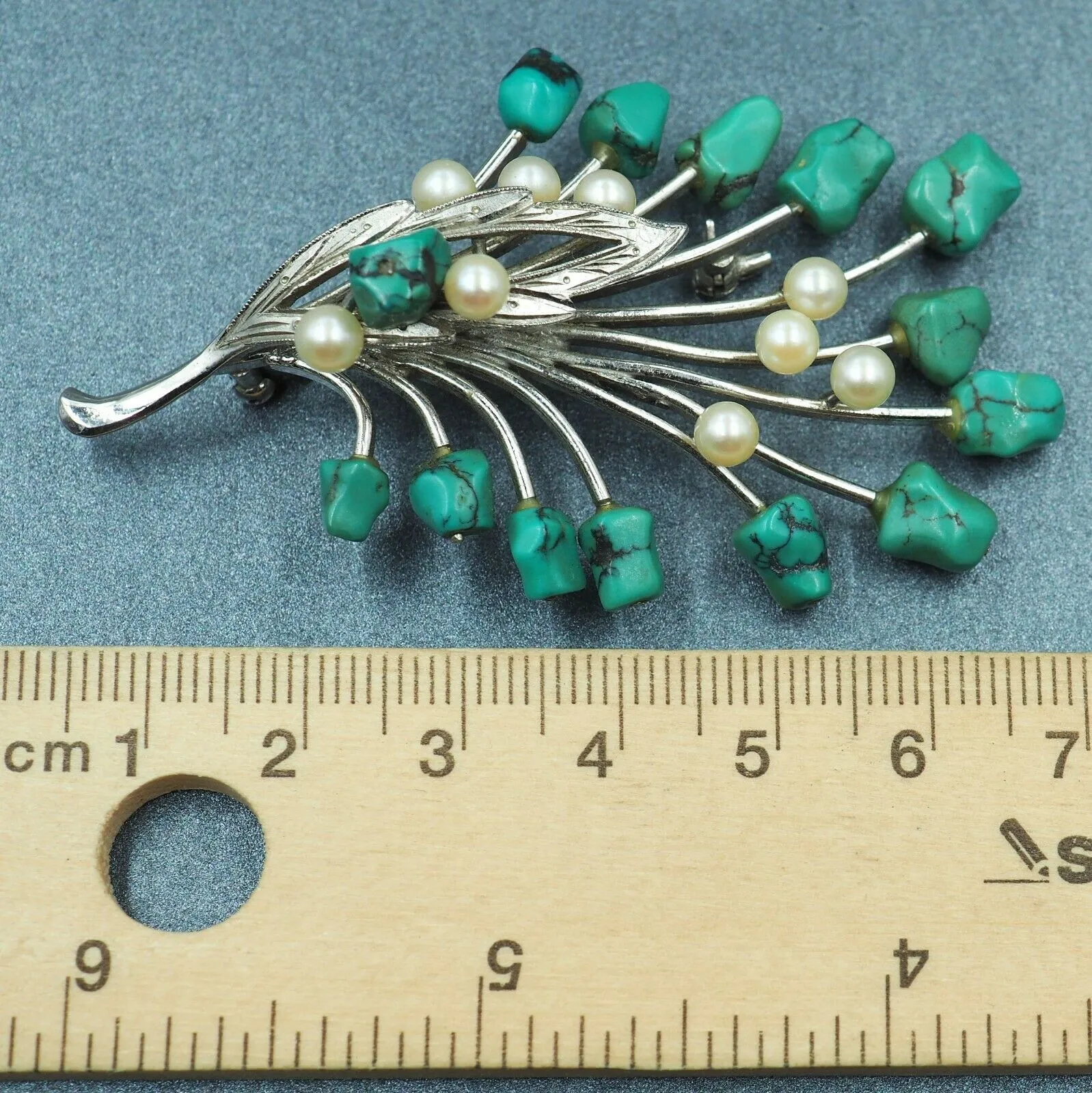 Sterling Silver Turquoise & Cultured Pearl Brooch