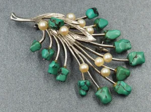 Sterling Silver Turquoise & Cultured Pearl Brooch