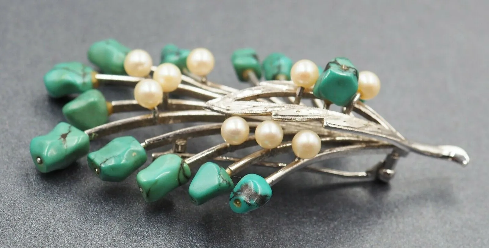 Sterling Silver Turquoise & Cultured Pearl Brooch