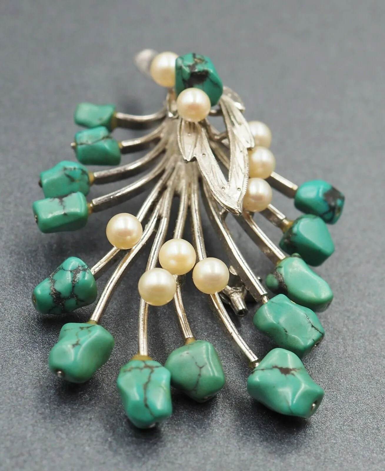 Sterling Silver Turquoise & Cultured Pearl Brooch