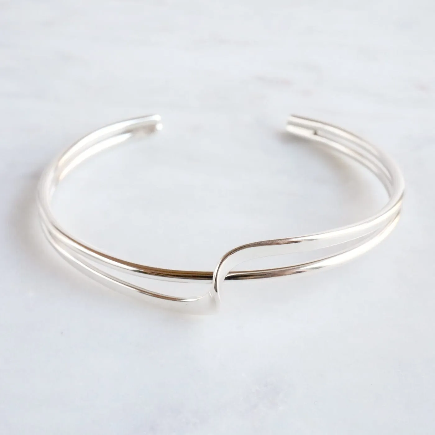 Sterling Silver Wave & Line Cuff Bracelet