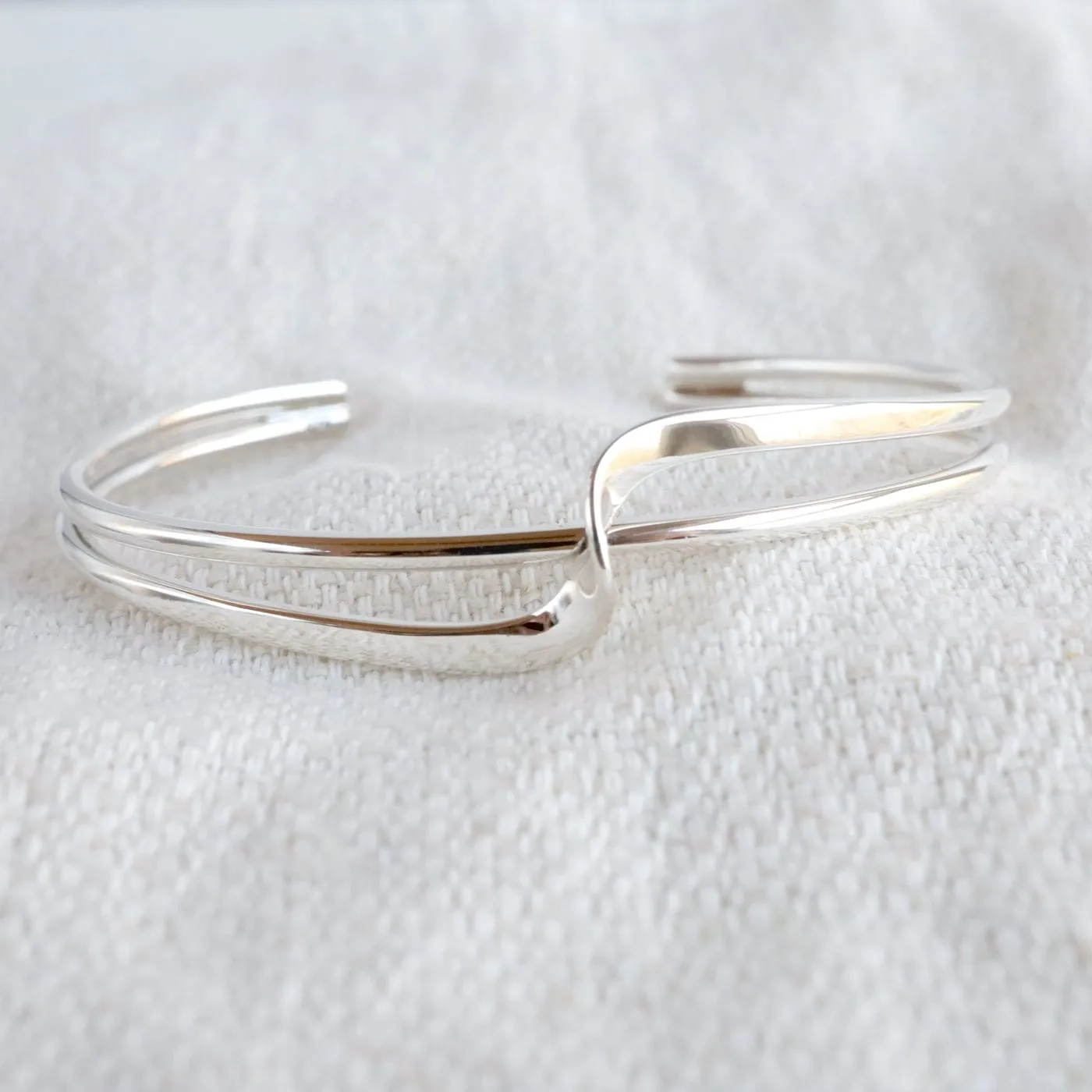 Sterling Silver Wave & Line Cuff Bracelet