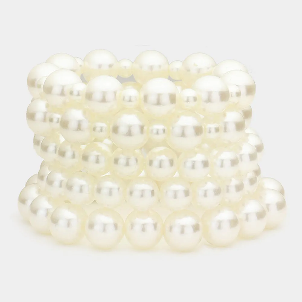 Stretch Faux Pearl Bracelet Set in Cream