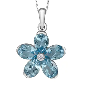 Swiss Blue Topaz and Diamond Flower Pendant