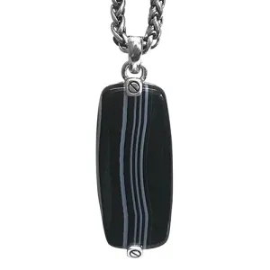 Tuxedo Agate Gemstone Tag Sterling Silver Pendant Necklace