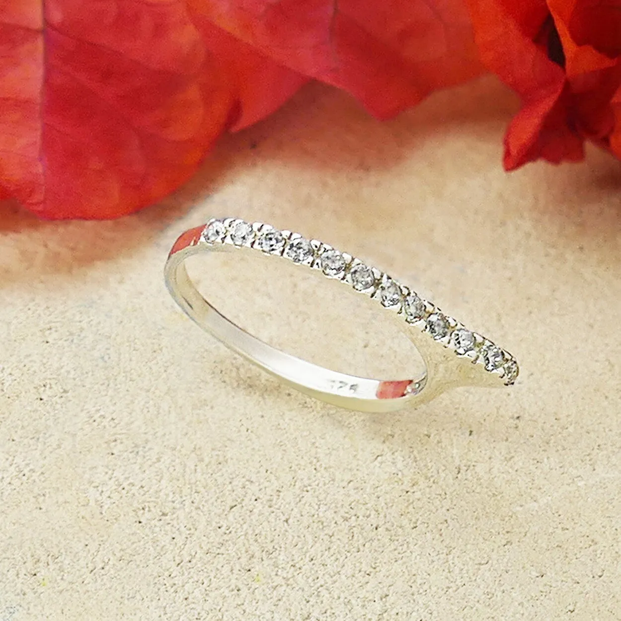 Unique Handmade Stackable Ring 925 Sterling Silver White Cubic Zirconia Stone Minimalist Ring