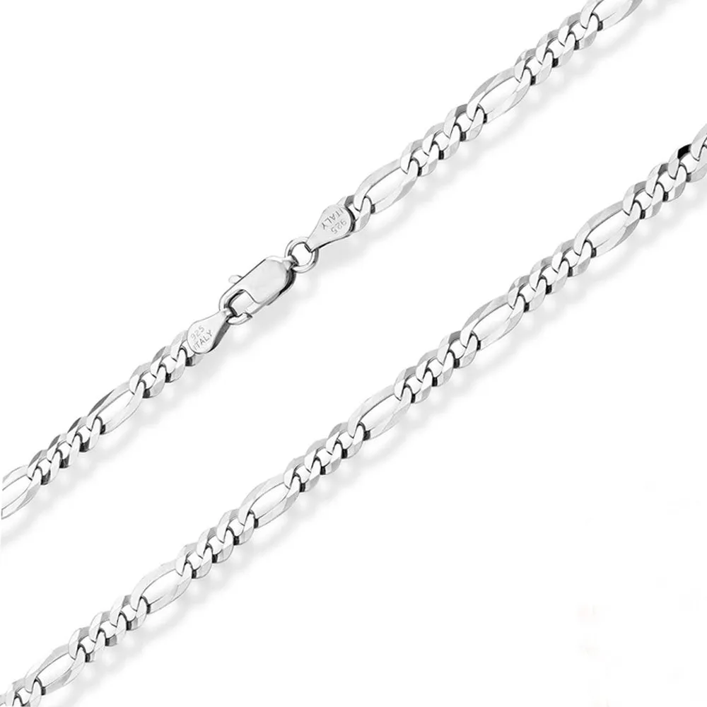 Unisex 5mm Figaro Chain Necklace | Italian 925 Sterling Silver Chain for Men & Women