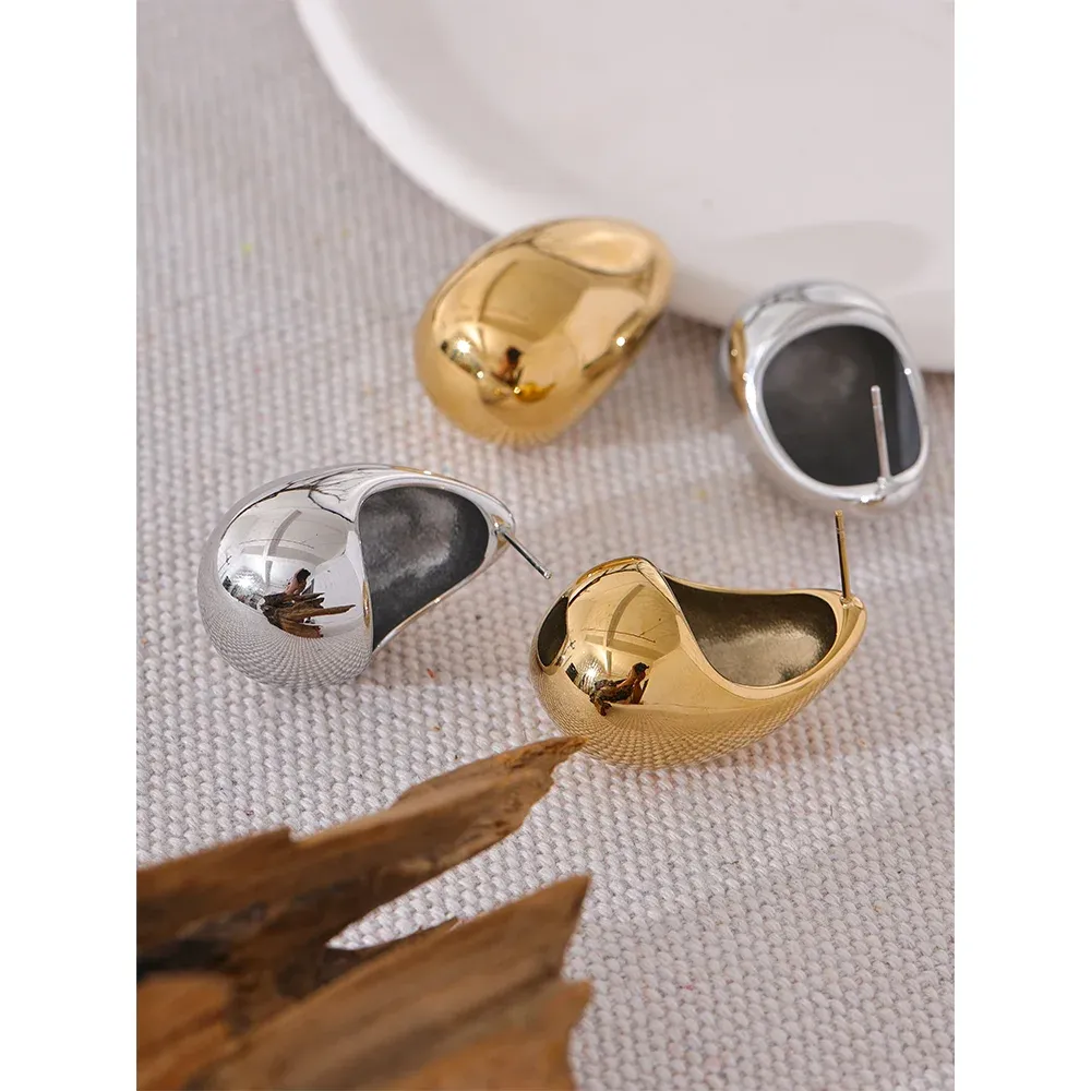 VAIGE Trendy 32*20mm Stainless Steel Water Drop Hollow Earrings with Smooth Metal Texture - Rust Proof Statement Jewelry