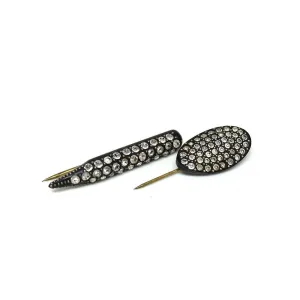 Vintage 1920's Art Deco Oval Diamante Black Pin Brooch