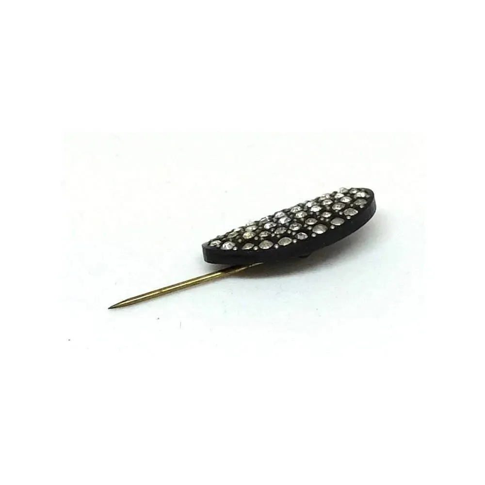 Vintage 1920's Art Deco Oval Diamante Black Pin Brooch