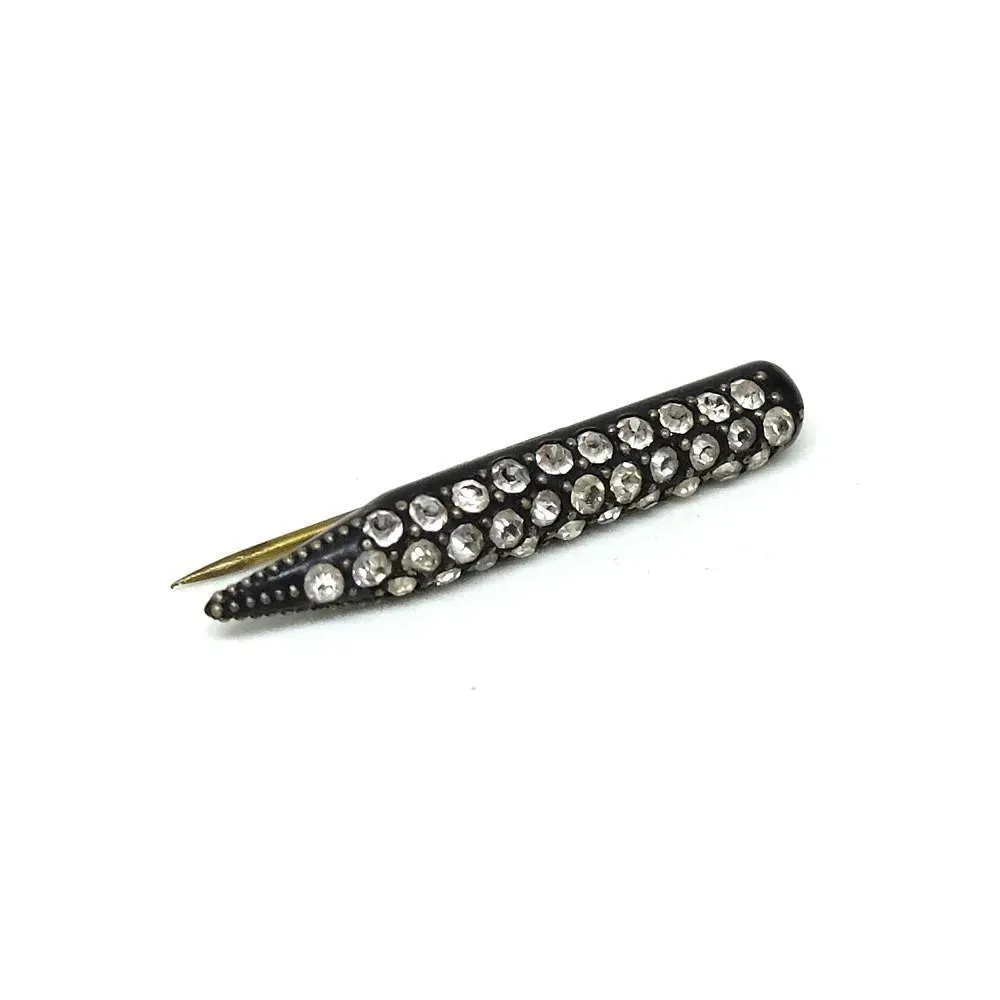 Vintage 1920's Art Deco Oval Diamante Black Pin Brooch