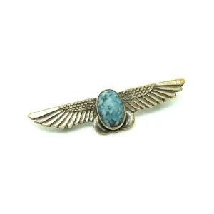 Vintage 1920s Egyptian Revival Silver Plated Scarab Winged Brooch