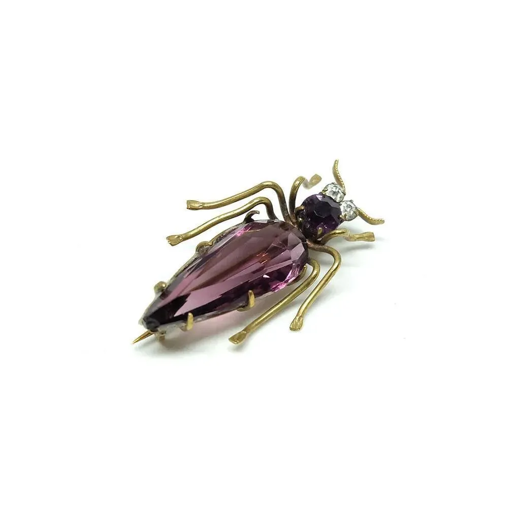 Vintage 1940s Purple Czech Glass Moth Brooch