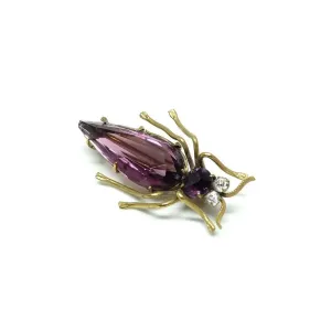 Vintage 1940s Purple Czech Glass Moth Brooch