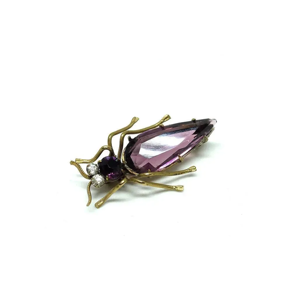 Vintage 1940s Purple Czech Glass Moth Brooch