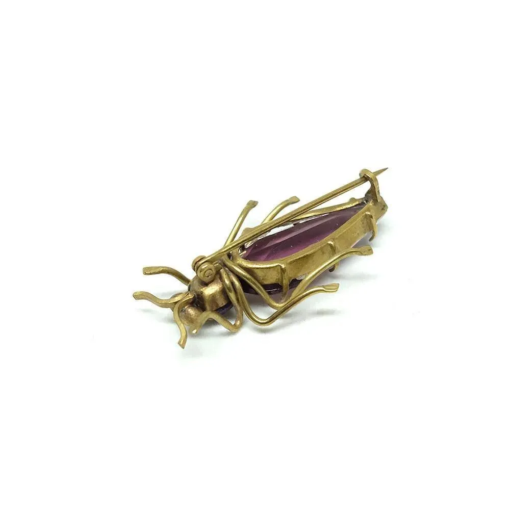 Vintage 1940s Purple Czech Glass Moth Brooch