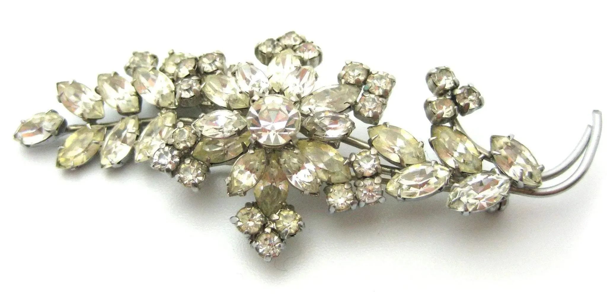 Vintage 1950s Diamante Flower Brooch