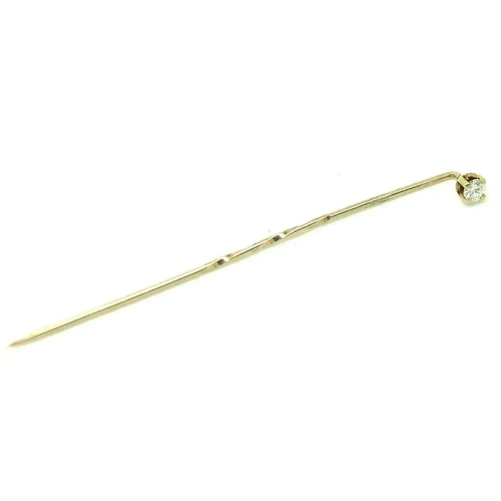 Vintage 1970s 9ct Gold 0.11ct Diamond Cravat Tie Stick Pin Brooch