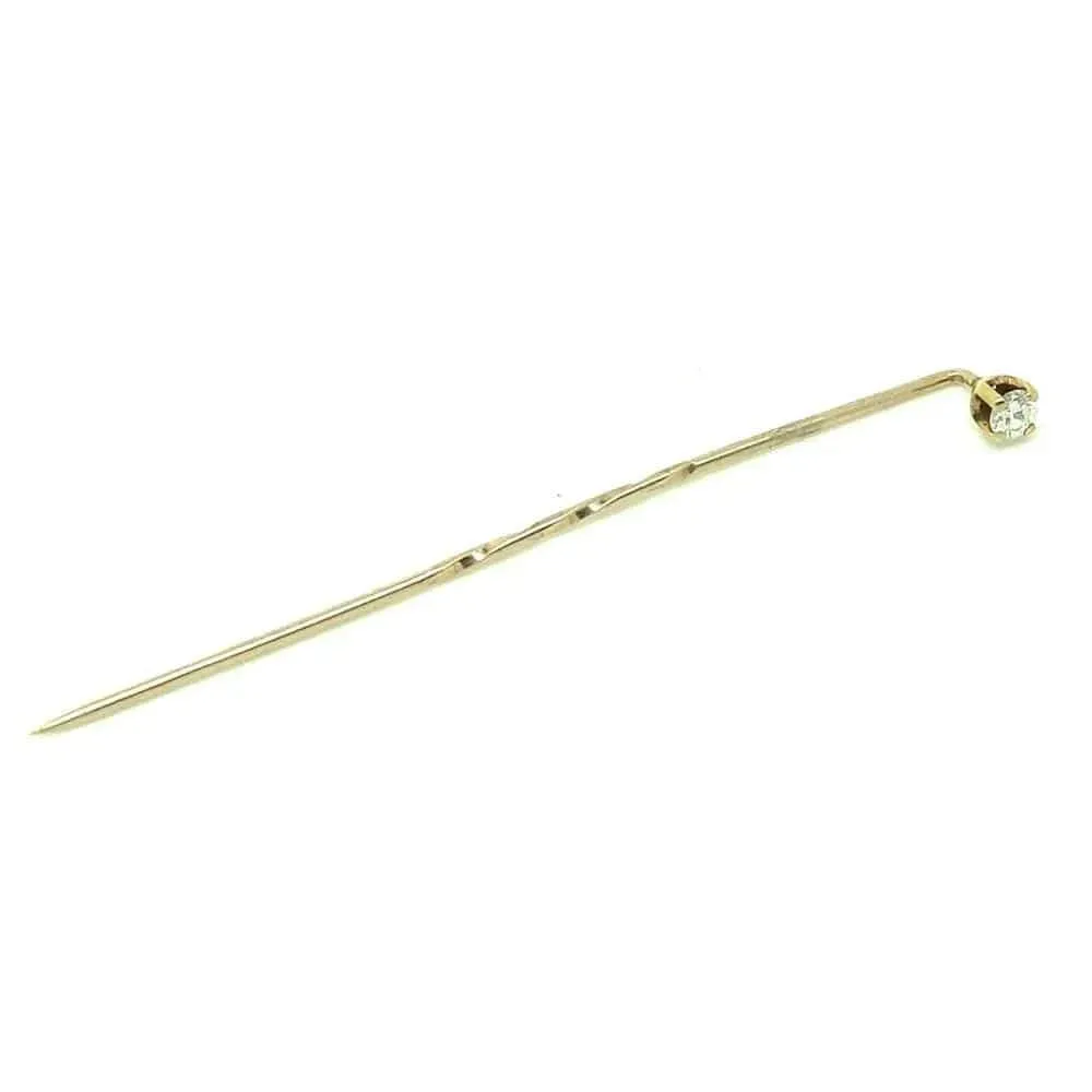 Vintage 1970s 9ct Gold 0.11ct Diamond Cravat Tie Stick Pin Brooch