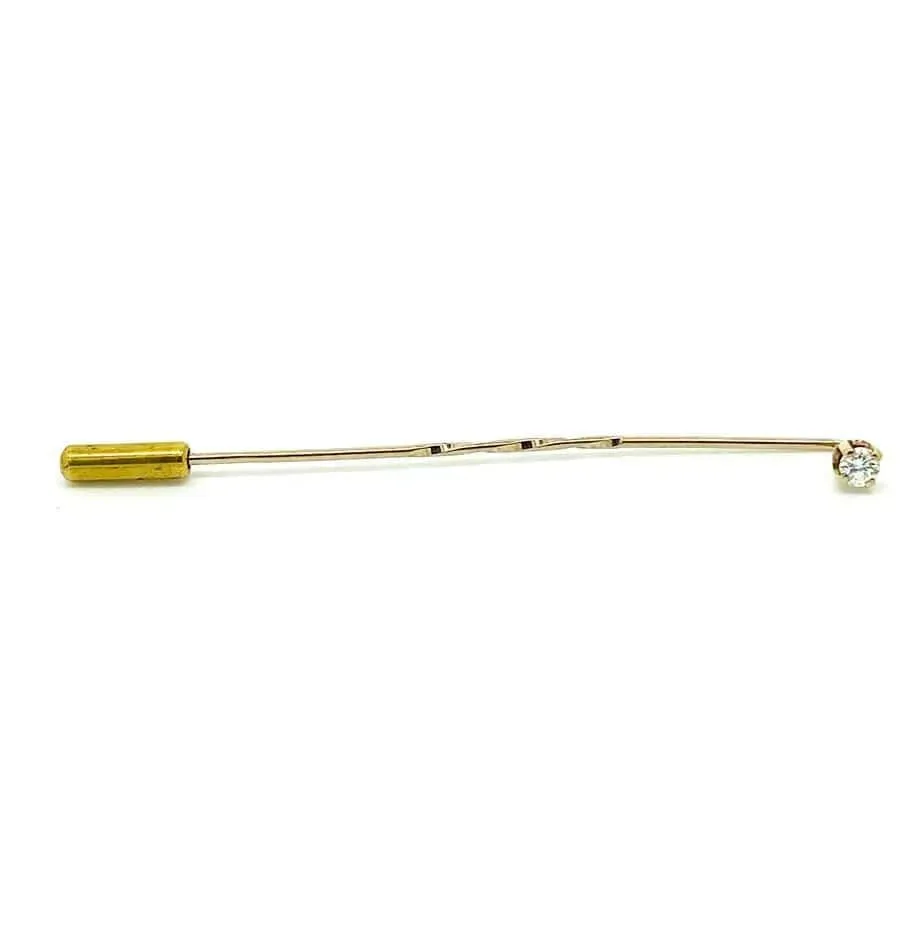 Vintage 1970s 9ct Gold 0.11ct Diamond Cravat Tie Stick Pin Brooch