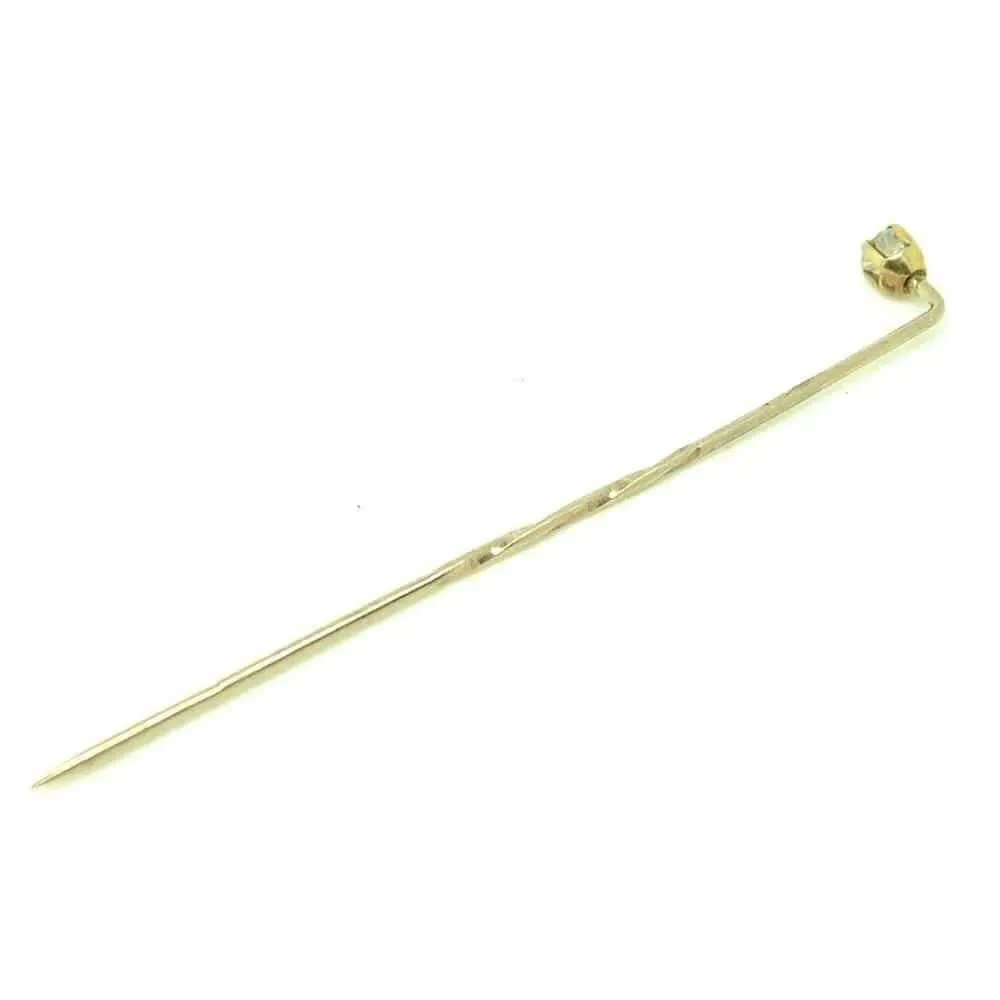 Vintage 1970s 9ct Gold 0.11ct Diamond Cravat Tie Stick Pin Brooch