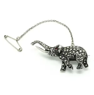 Vintage Art Deco Silver Marcasite Elephant Brooch