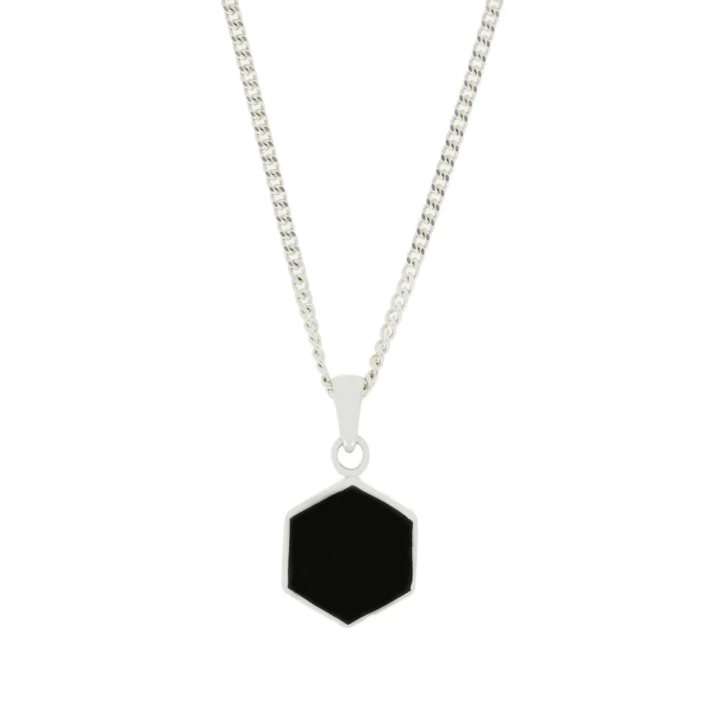 Whitby Jet Sterling Silver Hexagonal Pendant and Chain