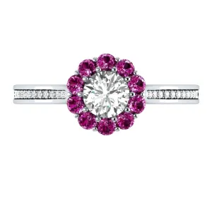 White Sapphire Rhodolite Garnet Halo Minimalist Ring