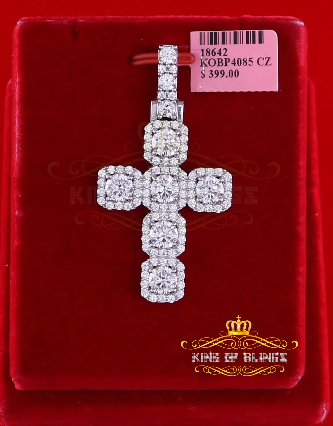 White Sterling Silver 925 CROSS Pendant Shape Pendant with 8.03ct Cubic Zirconia