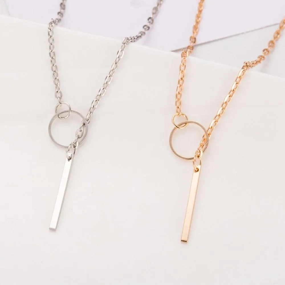 Women Accessories Hot Fashion Gold Silver Metal Chain Bar Circle Lariat Necklace Long Strip Pendant Necklaces Jewelry