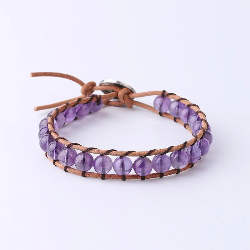 Women's Fashion Simple Leather String Beaded Crystal Bracelet