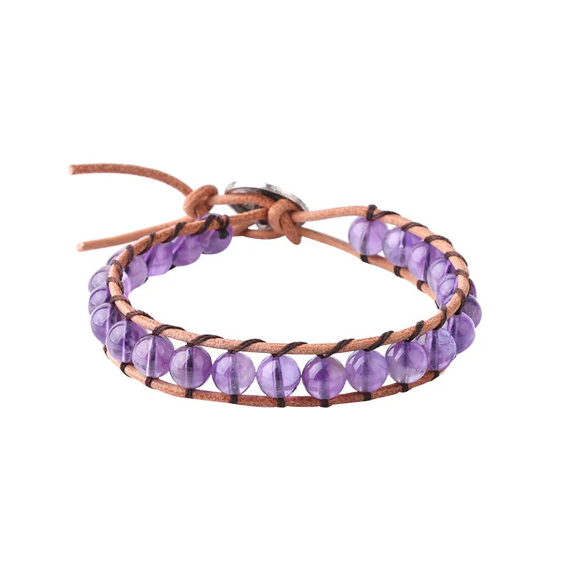 Women's Fashion Simple Leather String Beaded Crystal Bracelet