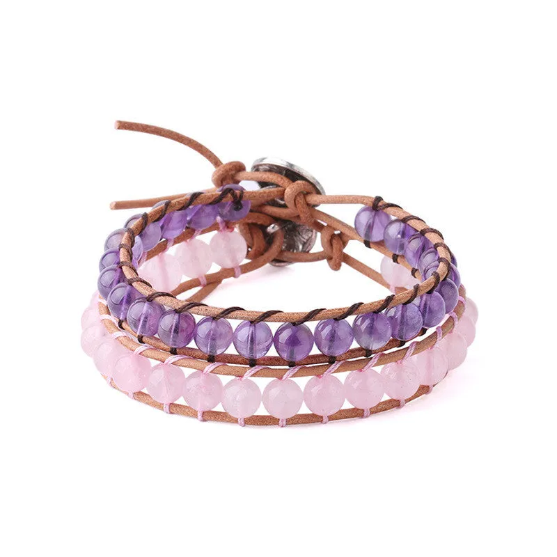 Women's Fashion Simple Leather String Beaded Crystal Bracelet